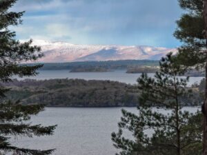 View of Lakes through parting of Trees at top of Cardiac Hill