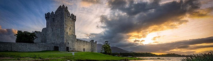 Banner image of Ross Castle with the sun behind the clouds